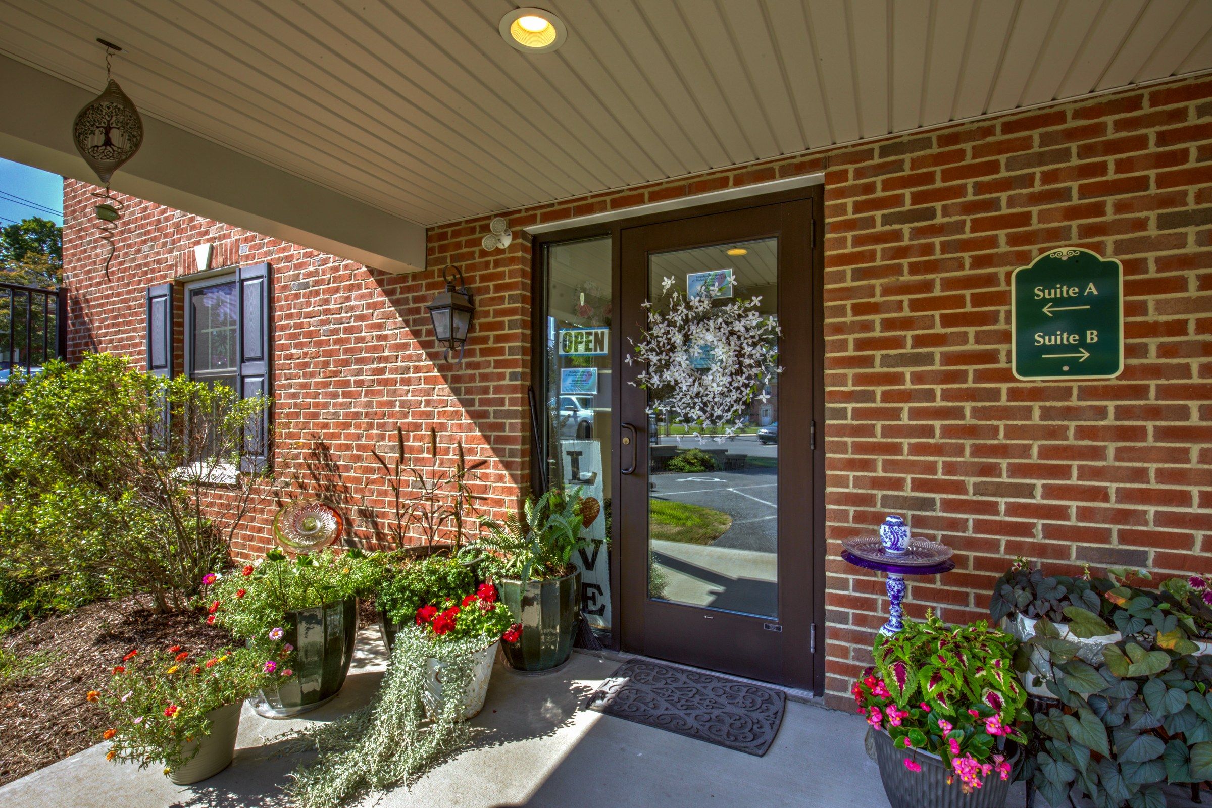 The front porch and entrance door
